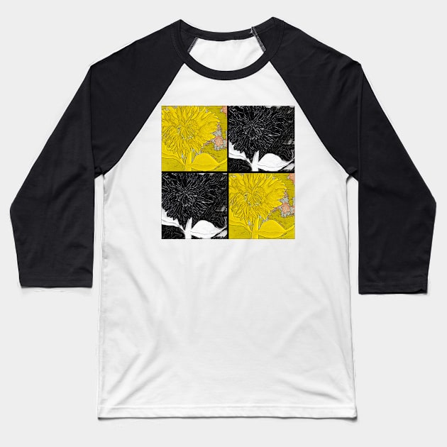 Black and Yellow Square Dahlias Baseball T-Shirt by Sarah Curtiss